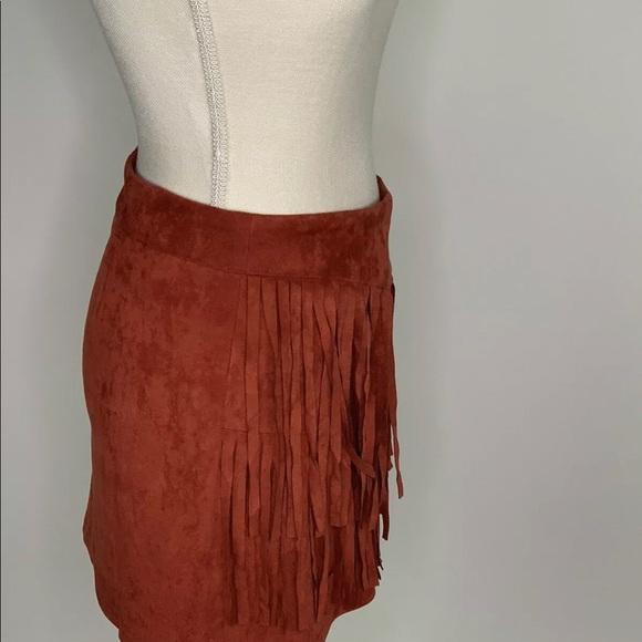 SOLD Verty - Faux Suede Fringe Mini Skirt - Picture 3 of 5